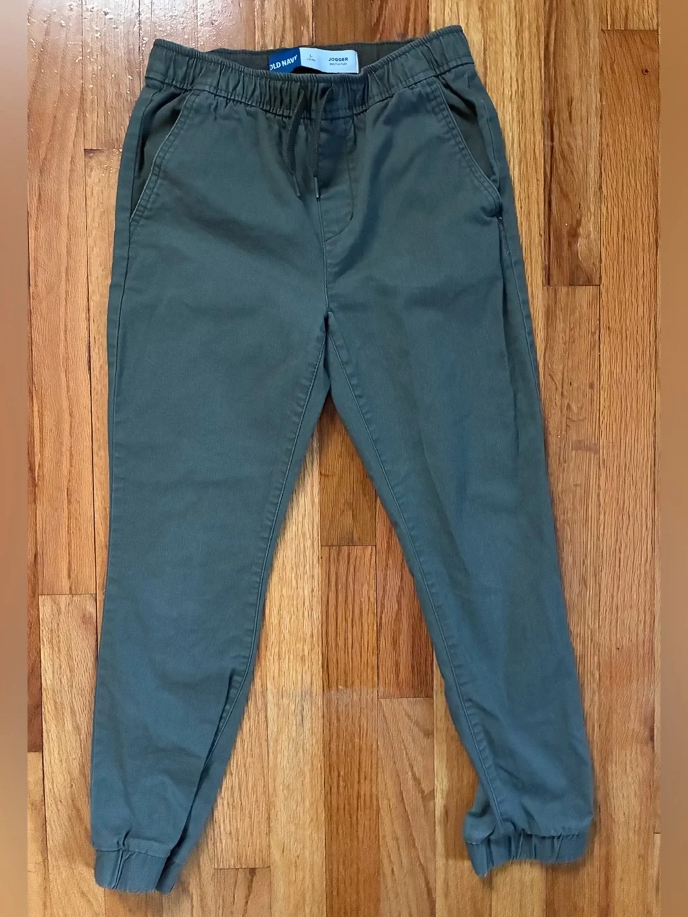 Old Navy Khaki Green Stretch Waist Straight Chino Jogger Pants Boy’s L 10/12